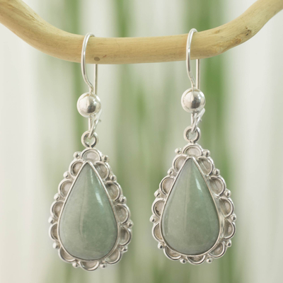 Jade dangle earrings, 'Apple Green Blossoming Dew' - Guatemalan Hand Crafted Apple Green Jade Dangle Earrings