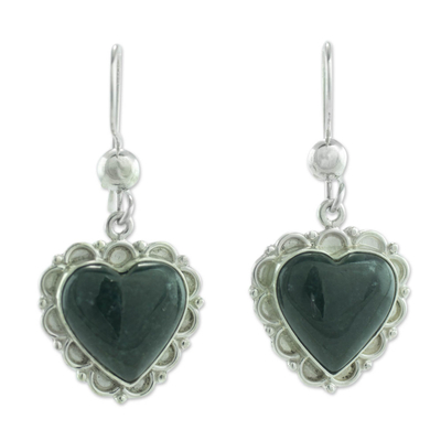 Dark Green Jade and Sterling Silver Handcrafted Earrings