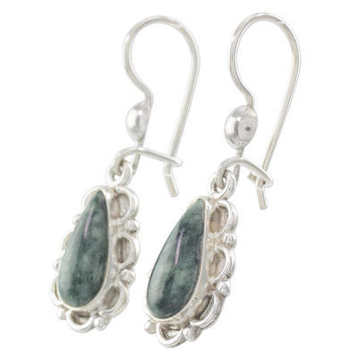 Jade flower earrings, 'Blossoming Dew' - Guatemalan Hand Crafted Light Green Jade Dangle Earrings