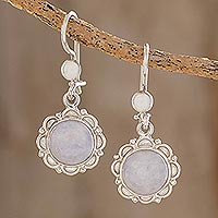 Jade flower dangle earrings, 'Lilac Dahlias' - Guatemalan Hand Crafted Lilac Jade Dangle Earrings