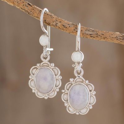 Jade flower dangle earrings, 'Lilac Princess of the Forest' - Floral Sterling Silver and Lilac Jade Earrings