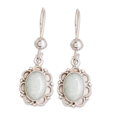 Jade flower dangle earrings, 'Apple Princess of the Forest' - Artisan Crafted Jade and Sterling Silver Earrings