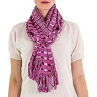 Cotton scarf, 'Exotic in Purple Maroon' - Guatemalan Hand-woven Cotton Scarf