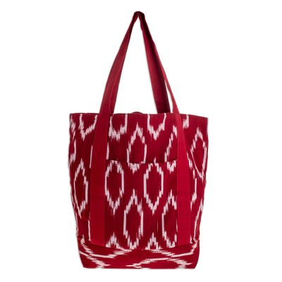 Cotton tote shoulder bag, 'Ruby Maya' - Hand Made Central American Cotton Tote Handbag
