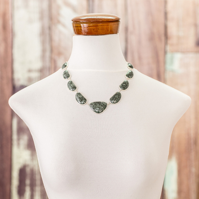 Jade pendant necklace, 'Dark Green B'olom' - Dark Green Jade on Sterling Silver Necklace from Guatemala
