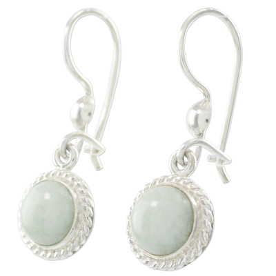 Light green jade dangle earrings, 'Green Apple' - Guatemala Light Green Jade Sterling Silver Dangle Earrings