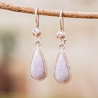 Jade dangle earrings, 'Lavender Tear' - Hand Crafted Sterling Silver Lavender Jade Dangle Earrings