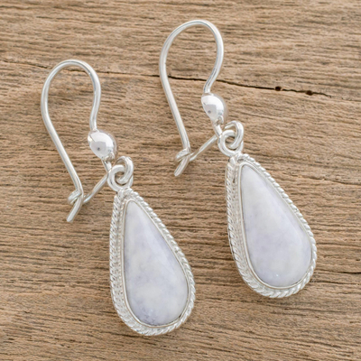 Jade dangle earrings, 'Lavender Tear' - Hand Crafted Sterling Silver Lavender Jade Dangle Earrings