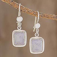 Jade dangle earrings, 'Maya Lilac' - Fair Trade Lilac Jade and Silver Modern Earrings