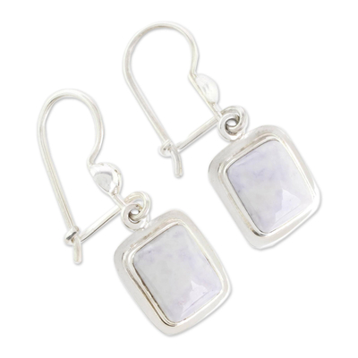 Jade dangle earrings, 'Maya Lilac' - Fair Trade Lilac Jade and Silver Modern Earrings