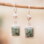 Jade dangle earrings, 'Modern Maya' - Fair Trade Modern Green Jade and Silver Earrings