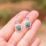 Jade dangle earrings, 'Modern Maya' - Fair Trade Modern Green Jade and Silver Earrings