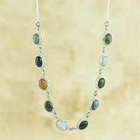 Jade and quartz pendant necklace, 'Jocotenango Rainbow' - Jade and Quartz Sterling Silver Necklace from Guatemala