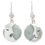 Jade dangle earrings, 'Cool Crescent Moon' - Light Green Jade Moon Eclipse Handcrafted Earrings