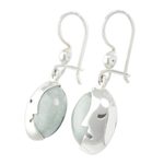 Jade dangle earrings, 'Cool Crescent Moon' - Light Green Jade Moon Eclipse Handcrafted Earrings