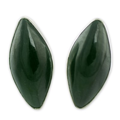 Jade button earrings, 'Black Maya Shield' - Handmade Black Jade Button Earrings with Silver Settings