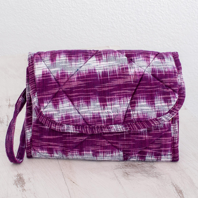 Cotton wristlet bag, 'Amethyst Twilight' - Purple Cotton Hand Woven Multi Pocket Wristlet Bag