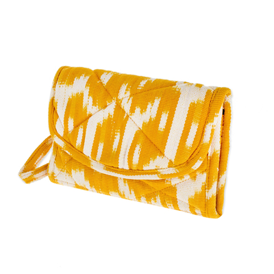 Cotton wristlet bag, 'Maya Sunlight' - Hand Woven Central American Yellow Cotton Wristlet Bag