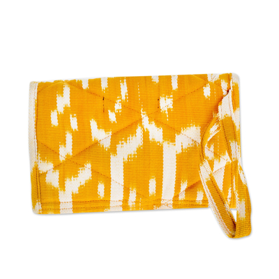 Cotton wristlet bag, 'Maya Sunlight' - Hand Woven Central American Yellow Cotton Wristlet Bag