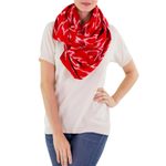 Cotton infinity scarf, 'Ruby Maya' - Red White Patterned Infinity Scarf in Hand Woven Cotton