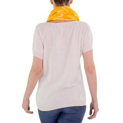 Bufanda infinita de algodón - Bufanda infinita de algodón tejida a mano en amarillo brillante y blanco