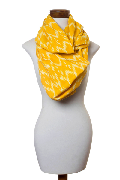Bufanda infinita de algodón - Bufanda infinita de algodón tejida a mano en amarillo brillante y blanco