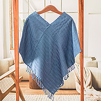 Cotton poncho, 'Organic Sky' - Steel Blue Organic Dyes Handwoven Cotton Poncho