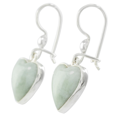 Pendientes corazón de jade - Pendientes Corazón de Plata de Ley con Jade Verde Claro