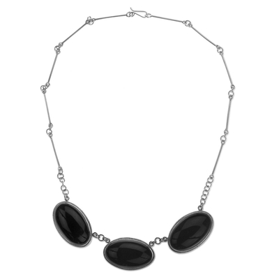 Reversible jade pendant necklace, 'Black Jaguar' - Handmade Reversible Black Jade Maya Pendant Necklace