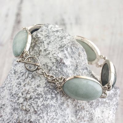 Jade link bracelet, 'From the Queen' - Light Green and Forest Green Jade and Silver Bracelet