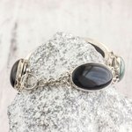 Jade link bracelet, 'Black and Green Tonalities' - Black and Forest Green Jade and Silver Bracelet