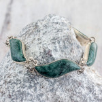 Jade link bracelet, 'Leaves in the Breeze' - Handmade Sterling Silver Bracelet with Green Maya Jade