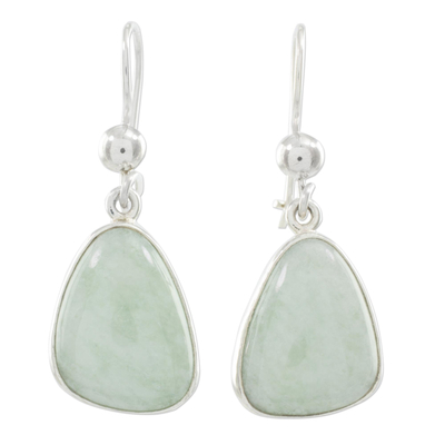 Jade dangle earrings, 'Apple Green' - Handcrafted Sterling Silver Apple Green Jade Earrings