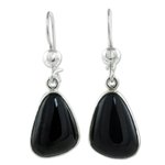 Jade dangle earrings, 'Maya Night' - Guatemalan Hand Crafted Sterling Silver Black Jade Earrings