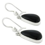 Jade dangle earrings, 'Maya Night' - Guatemalan Hand Crafted Sterling Silver Black Jade Earrings