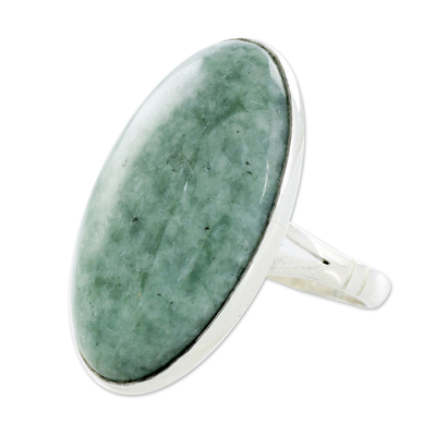 Jade cocktail ring, 'Shades of Green' - Handcrafted Minimalist Forest Green Jade and Silver Ring