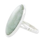 Jade cocktail ring, 'Pale Green Tonalities' - Handcrafted Minimalist Light Green Jade and Silver Ring