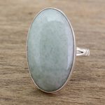 Jade cocktail ring, 'Pale Green Tonalities' - Handcrafted Minimalist Light Green Jade and Silver Ring