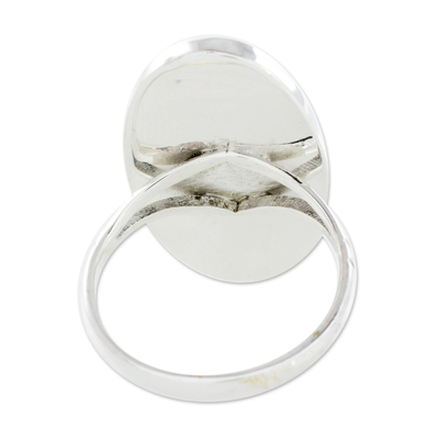 Jade-Cocktailring - Handgefertigter minimalistischer Ring aus hellgrüner Jade und Silber