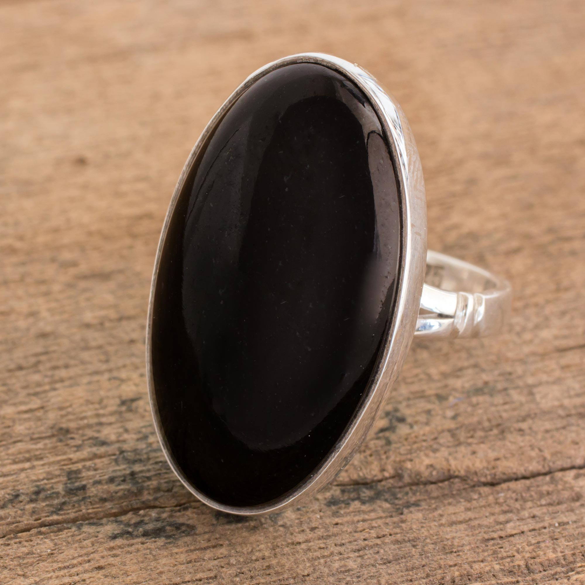 Handcrafted Minimalist Black Jade and NOVICA Cocktail | Silver - Black Tonalities Ring