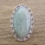 Jade cocktail ring, 'Pale Dahlia' - Guatemalan Hand Crafted Light Green Jade and Silver Ring