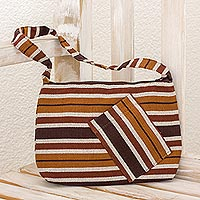Cotton shoulder bag, 'Fertile Earth' - Guatemalan Brown Backstrap Loom Woven Cotton Shoulder Bag
