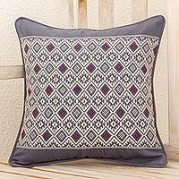 Cotton cushion cover, 'Silver Moon' - Maya Loom Woven Cotton Cushion Cover in Grey and Lilac