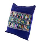 Cotton cushion cover, 'Quiche Birds' - Blue Bird Theme Maya Backstrap Woven Cotton Cushion Cover