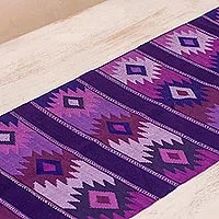 Cotton table runner, 'Purple Sky' - Maya Handwoven Purple Cotton Table Runner from Guatemala