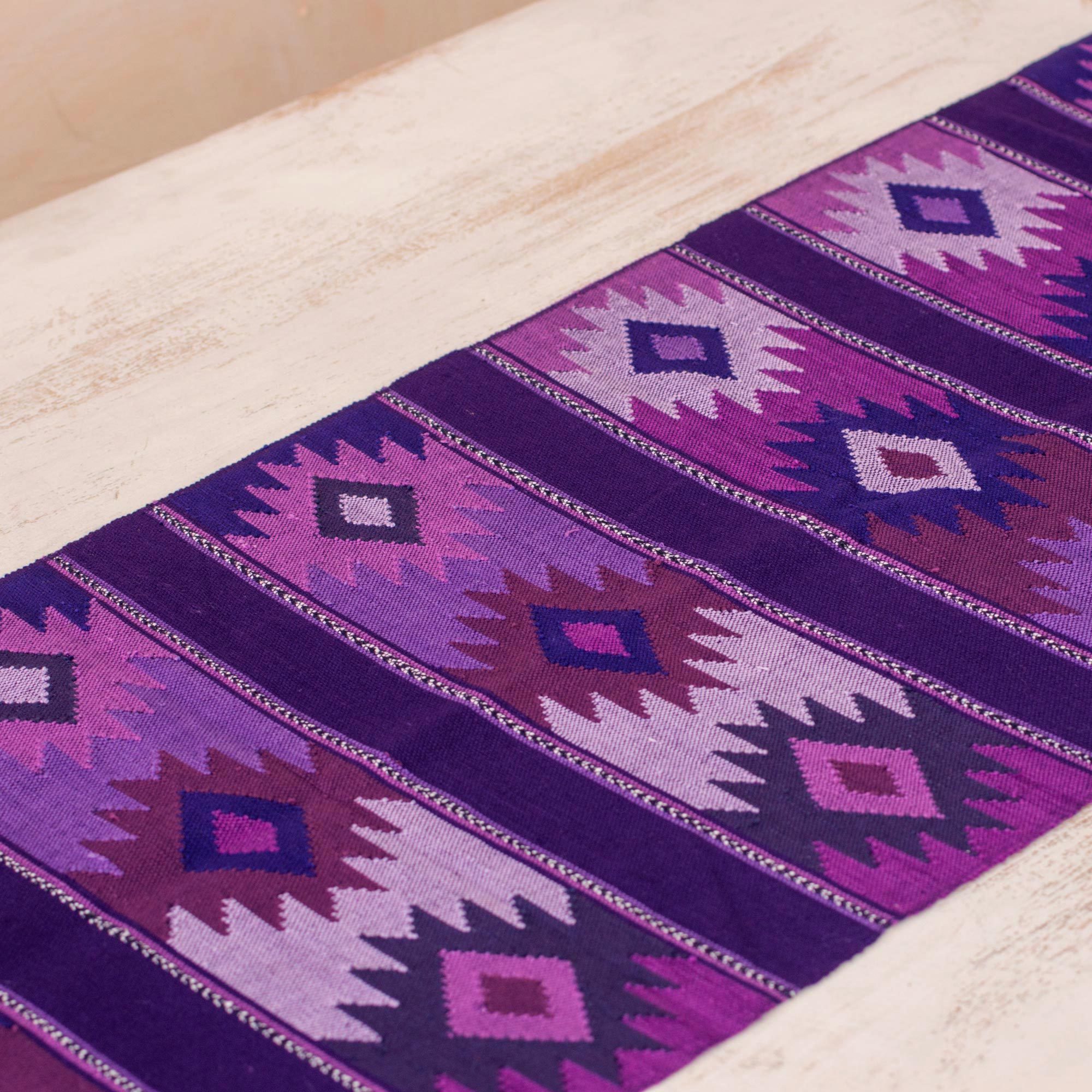 UNICEF Market Maya Handwoven Purple Cotton Table Runner from