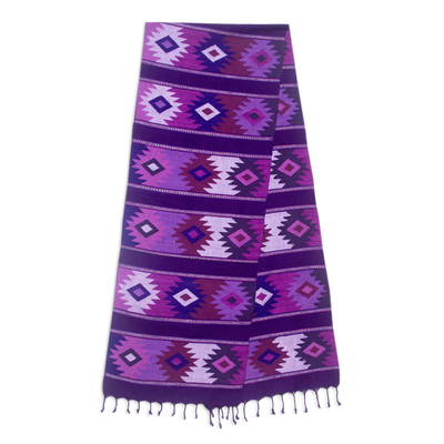 Cotton table runner, 'Purple Sky' - Maya Handwoven Purple Cotton Table Runner from Guatemala