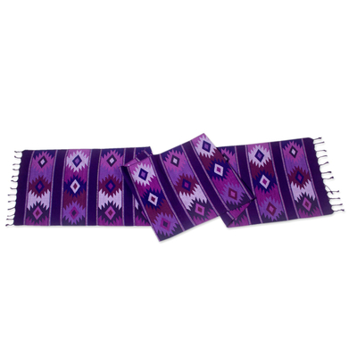 Corredor de mesa de algodón, 'Purple Sky' - Corredor de mesa de algodón morado tejido a mano maya de Guatemala