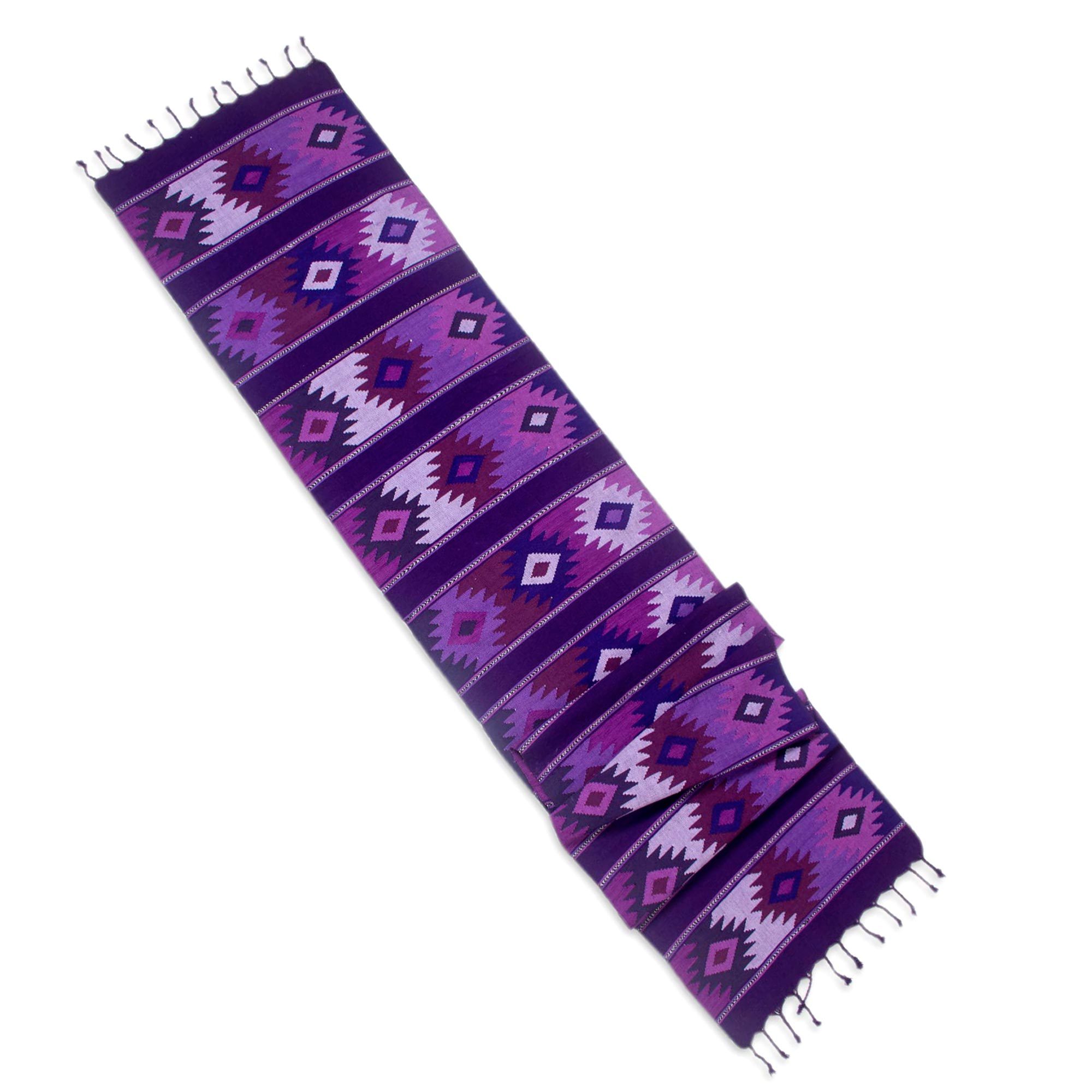 Maya Handwoven Purple Cotton Table Runner from Guatemala Purple Sky