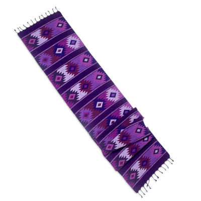 Corredor de mesa de algodón, 'Purple Sky' - Corredor de mesa de algodón morado tejido a mano maya de Guatemala
